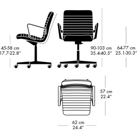 Fritz Hansen Oxford Premium -korkeus säädettävä nojatuolikangas keskimmäinen takaosa, vanteet ruskea/tummansininen