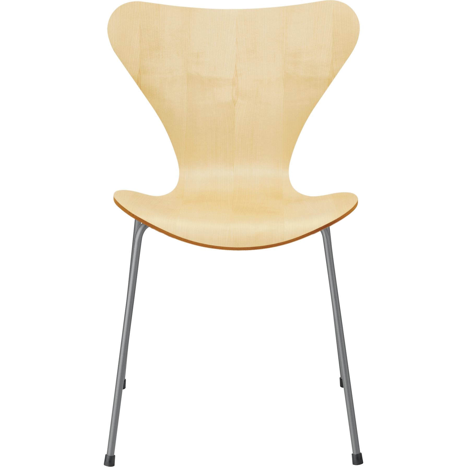 Fritz Hansen Serie 7 Stuhl Furnier Ahorn Schale, Gestell Silbergrau