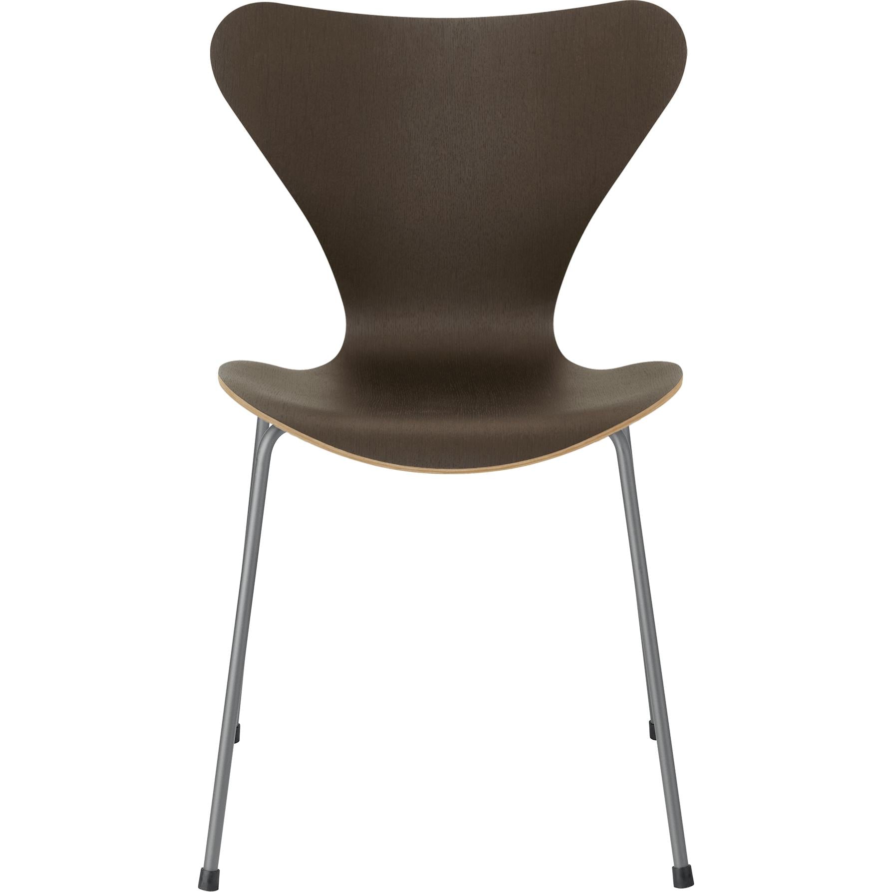 Fritz Hansen Serie 7 Stuhl Furnier Eiche dunkel gebeizt Schale, Untergestell silbergrau