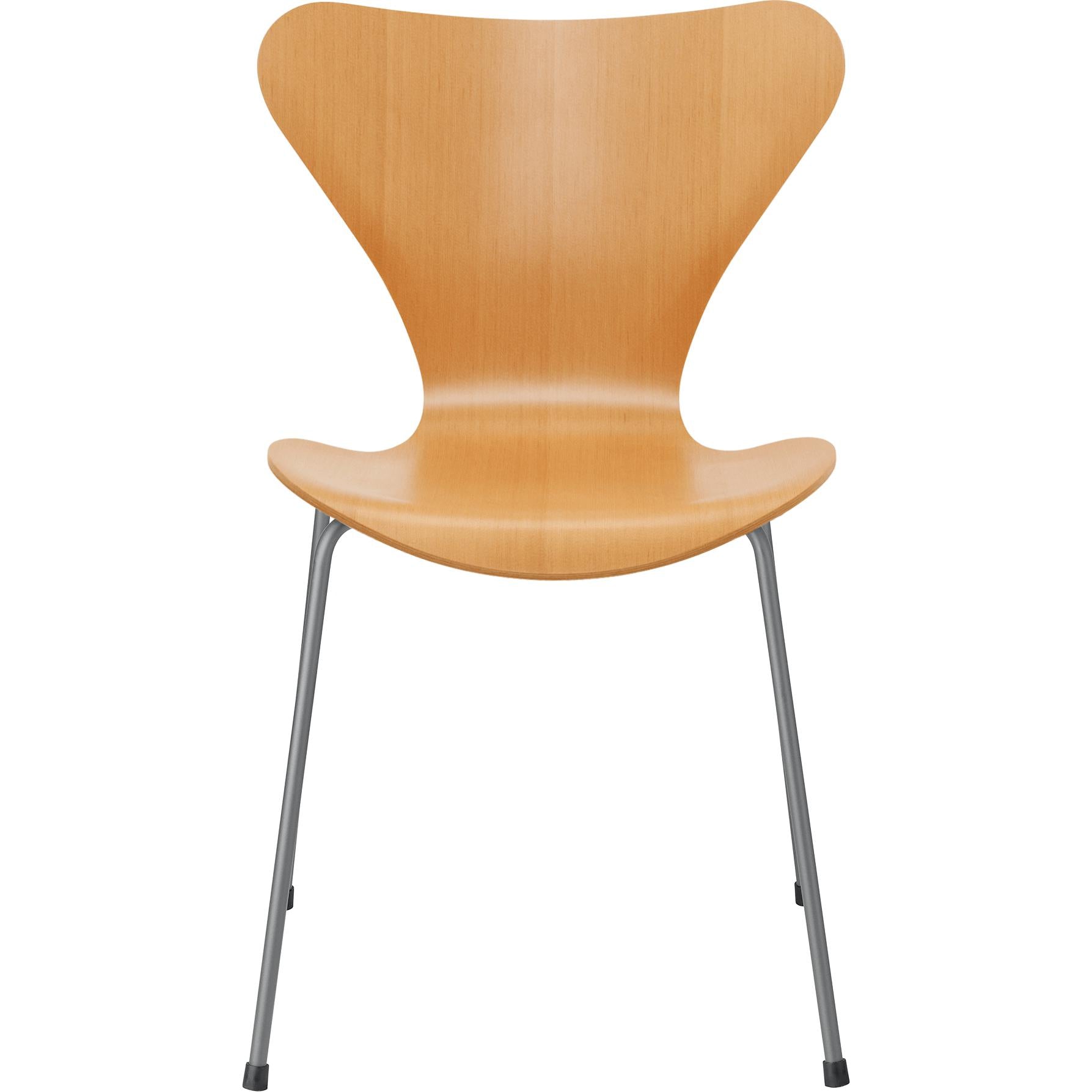 Fritz Hansen Serie 7 Stuhl Furnier Oregon Kiefer Schale, Untergestell Silbergrau