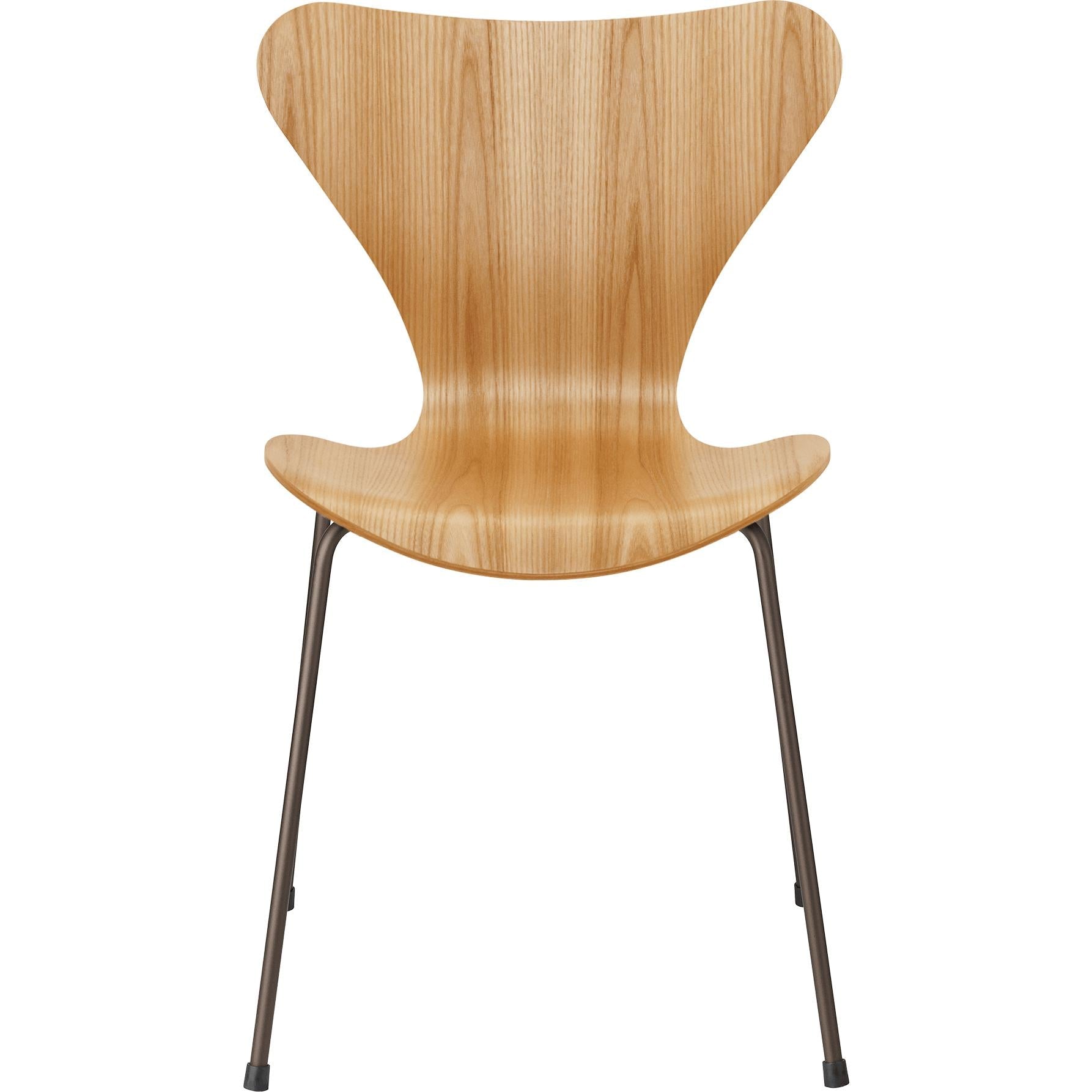 Fritz Hansen Serie 7 Stuhl Furnier Ulme Schale, Braun Bronze Basis