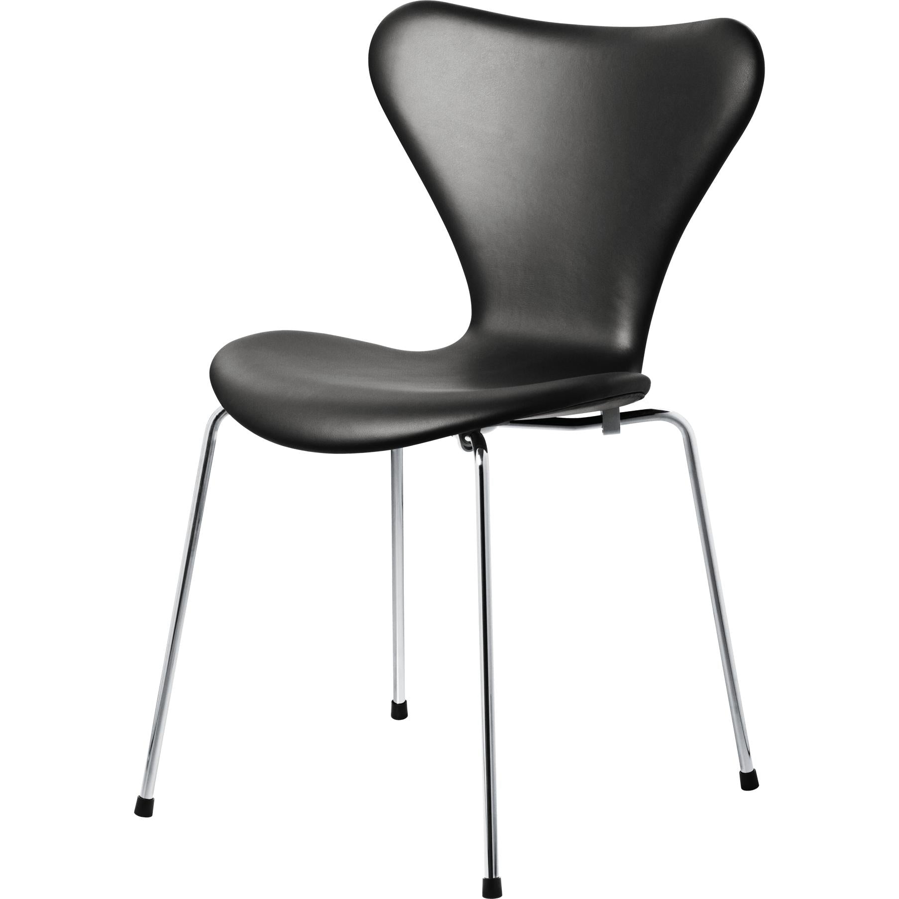 Sedia Fritz Hansen Serie 7 in pelle piena di rivestimento essenziale, nero