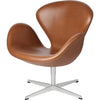 Fritz Hansen Svanen Lounge stoel leer, elegantie walnoot