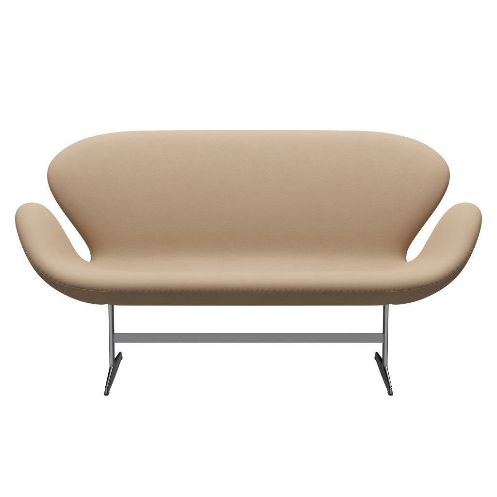 Fritz Hansen Canapé de cygne 2 places, en aluminium brossé en satin / beige confort (61003)