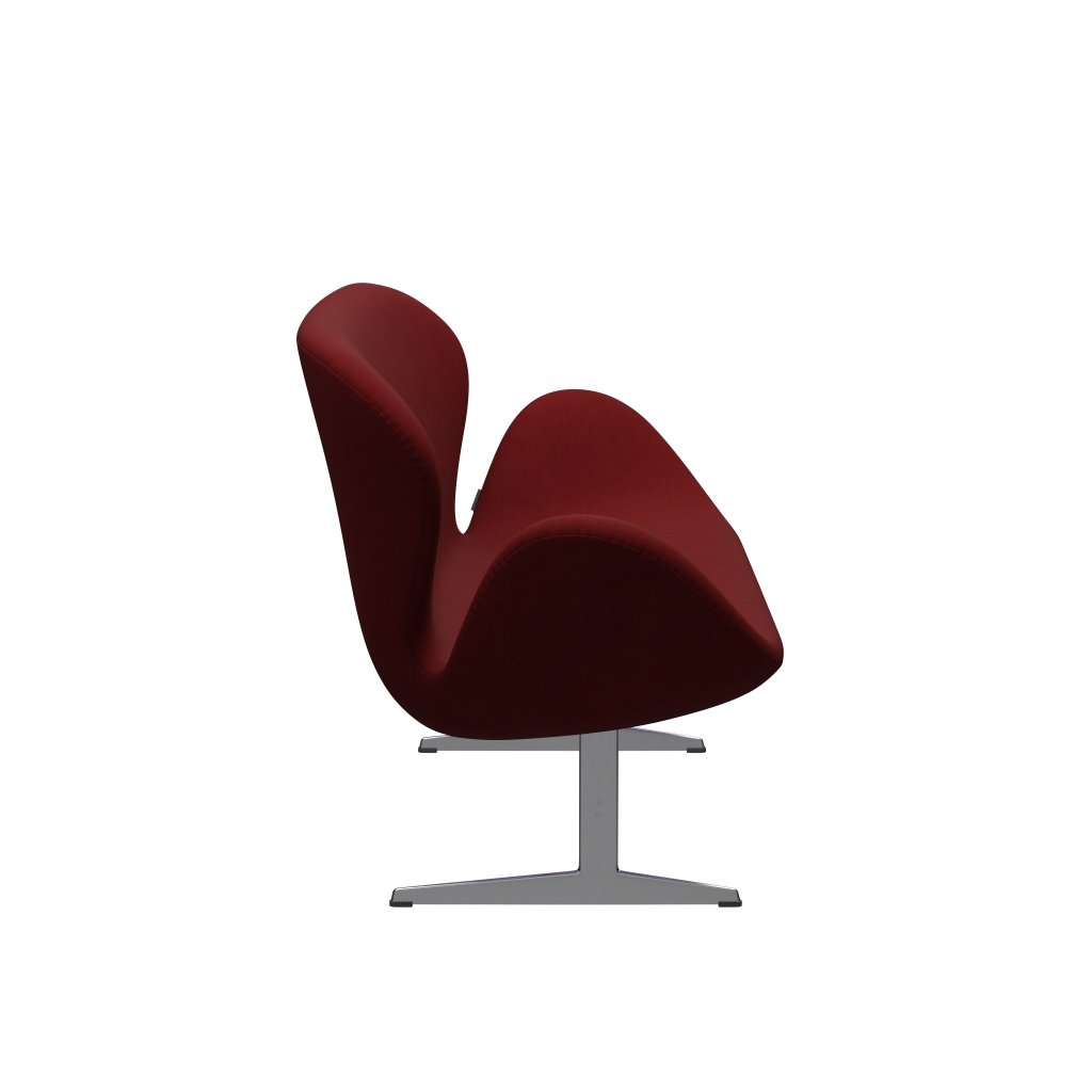 Fritz Hansen Canapé de cygne 2 places, aluminium brossé en satin / confort rouge foncé (01153)