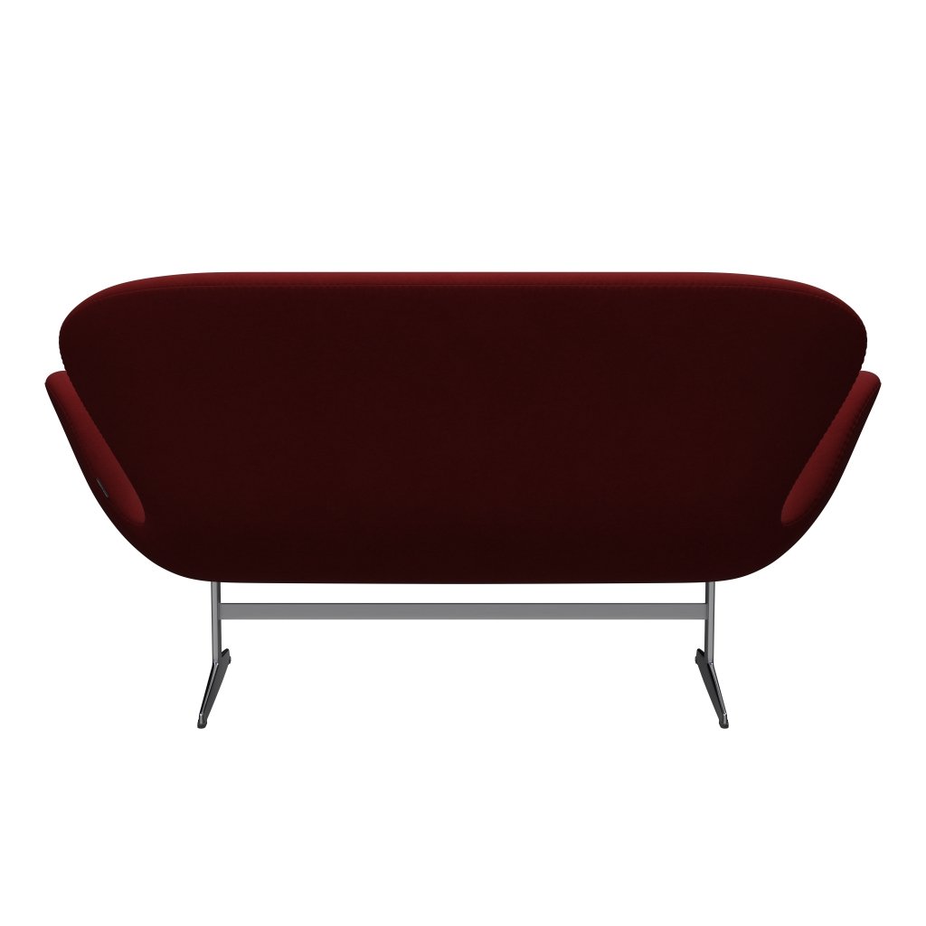 Fritz Hansen Swan Sofa 2-Sitzer, Satiniertes gebürstetes Aluminium/Komfort Dunkelrot (01153)