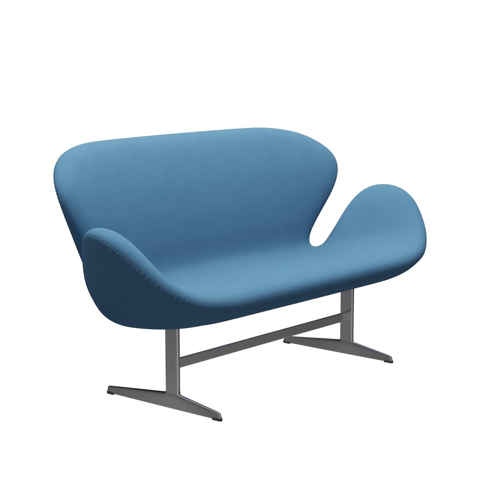 Fritz Hansen Swan Sofa 2 -zits, satijnen geborsteld aluminium/comfortlichtblauw (01124)