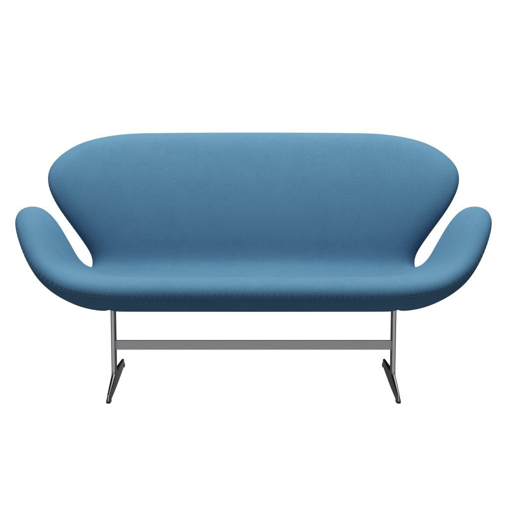 Fritz Hansen Swan Sofa 2 Seater, Satin Brushed Aluminium/Comfort Light Blue (01124)