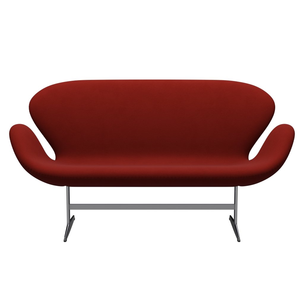 Fritz Hansen Swan Sofa 2 Seater, Satin Brushed Aluminium/Comfort Rust Red (00028)