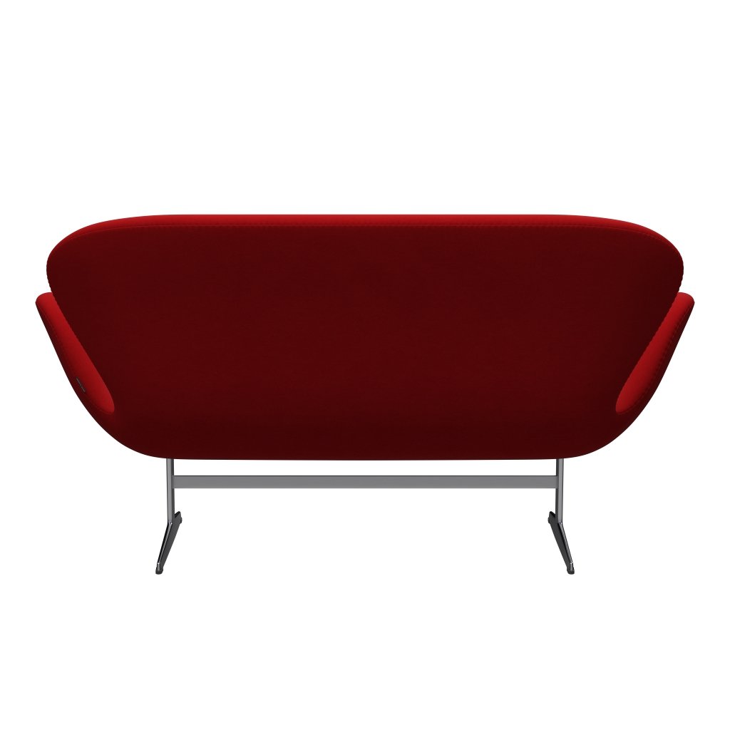 Fritz Hansen Swan Sofa 2-Sitzer, Satiniertes gebürstetes Aluminium/Komfort Rot (01414)