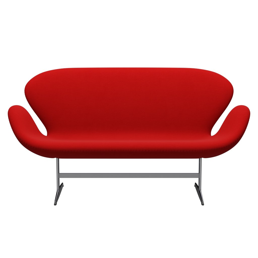 Fritz Hansen Swan Sofa 2 Seater, Satin Brushed Aluminium/Comfort Red (64003)