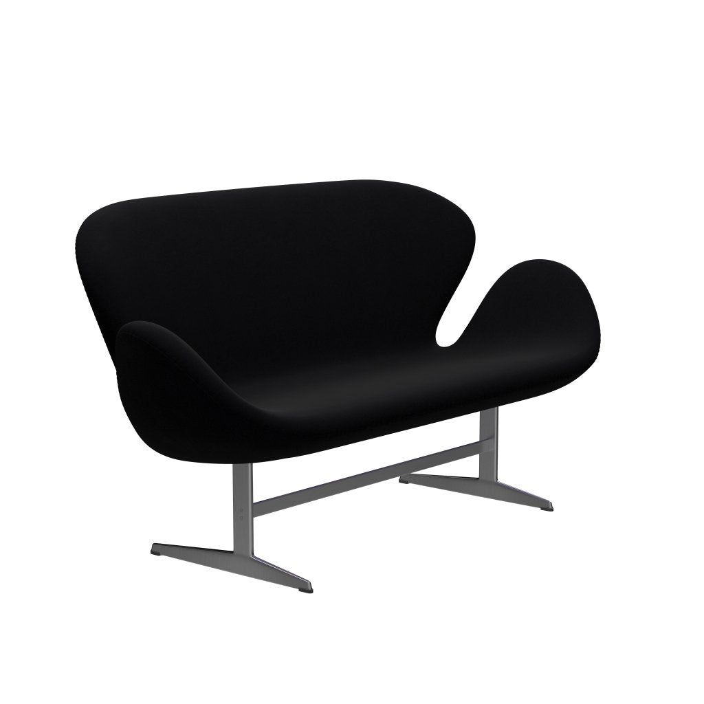 Fritz Hansen Swan Sofa 2-Sitzer, Satiniertes gebürstetes Aluminium/Komfort Schwarz (00050)