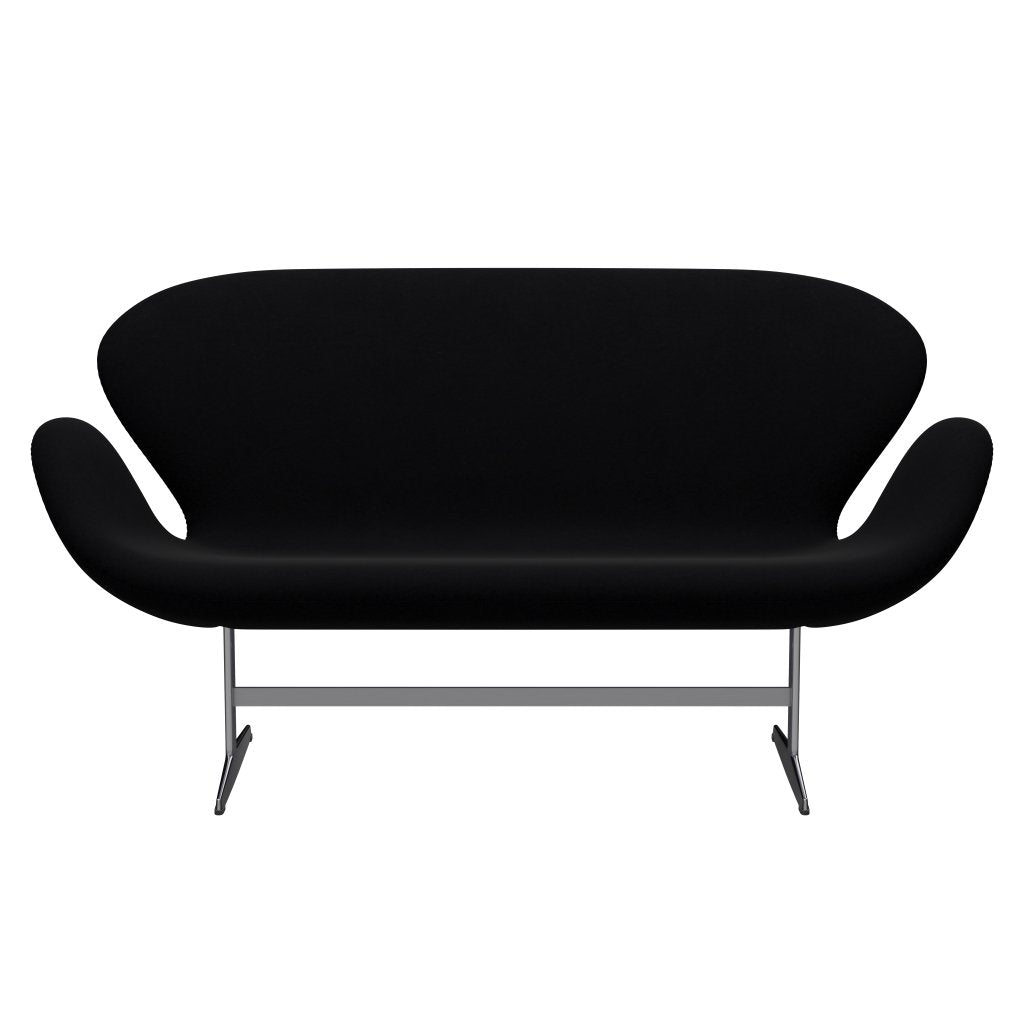 Fritz Hansen Swan沙发2座位，缎面拉丝铝/舒适黑色（00050）