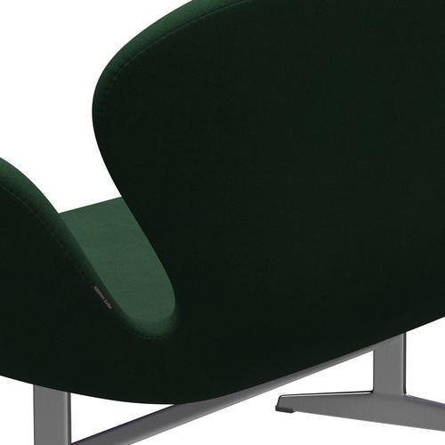 Fritz Hansen Swan Sofa 2-Sitzer, Satiniertes gebürstetes Aluminium/Divina Dunkelgrün (876)