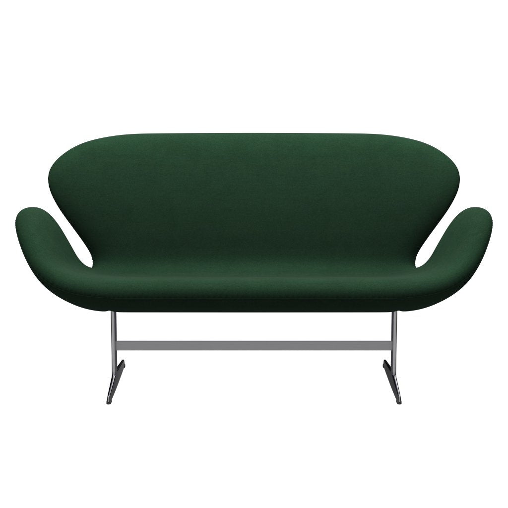 Fritz Hansen Swan Sofa 2-Sitzer, Satiniertes gebürstetes Aluminium/Divina Dunkelgrün (876)