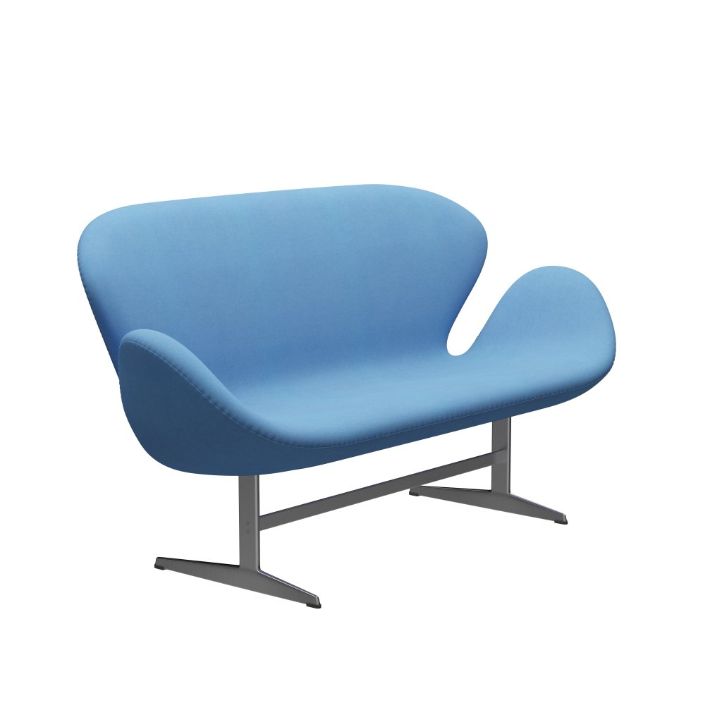 Fritz Hansen Swan Sofa 2 -zits, satijnborstig aluminium/divina lichtblauw (712)