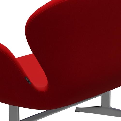 Fritz Hansen Swan Sofá 2 plazas, aluminio cepillado por satén/Divina Rojo (623)