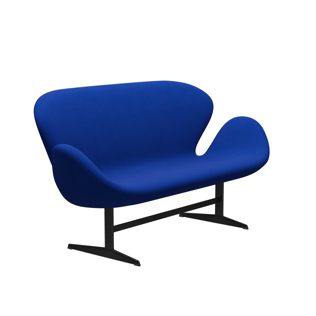 Fritz Hansen Swan Sofa 2-Sitzer, Schwarz lackiert/Komfort Blau (00035)