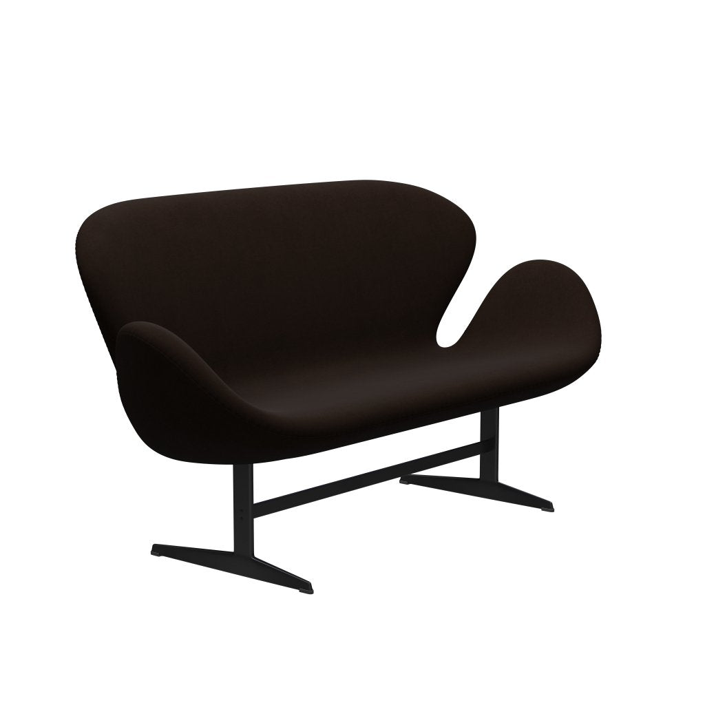 Fritz Hansen Swan Sofa 2 Sitzer, Schwarz Lackiert/Komfort Braun (01566)