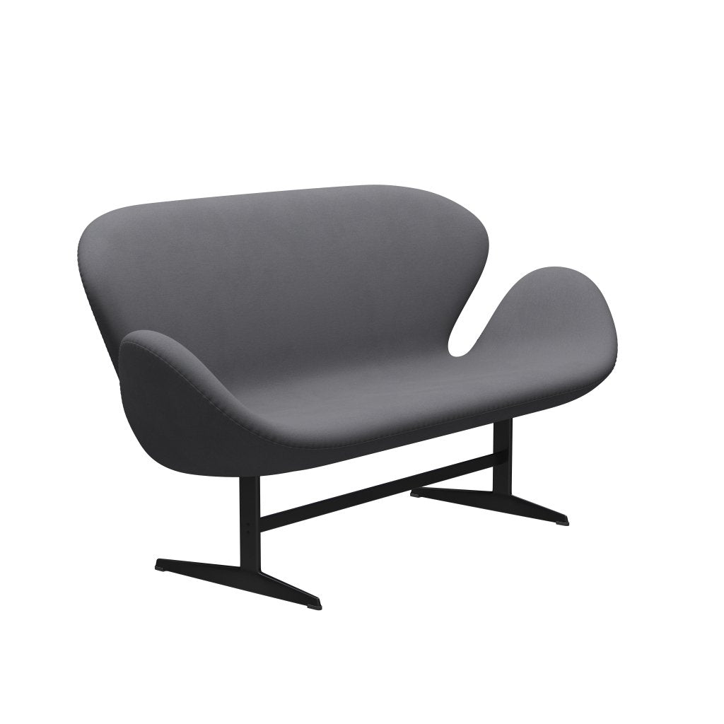 Fritz Hansen Swan Sofa 2-Sitzer, Schwarz lackiert/Komfort Grau (01012)