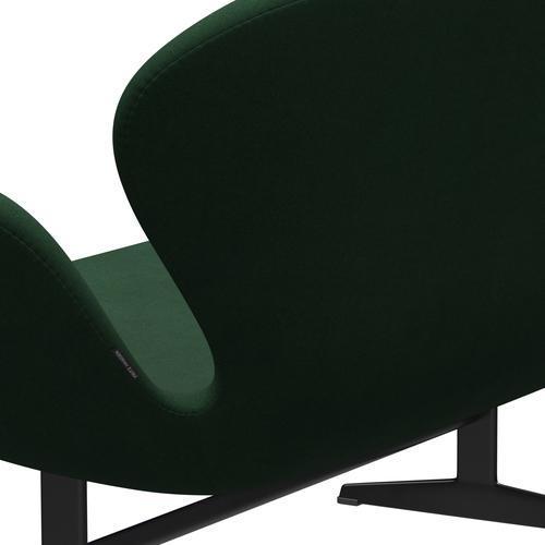 Fritz Hansen Swan Sofa 2-Sitzer, Schwarz Lackiert/Divina Dunkelgrün (876)