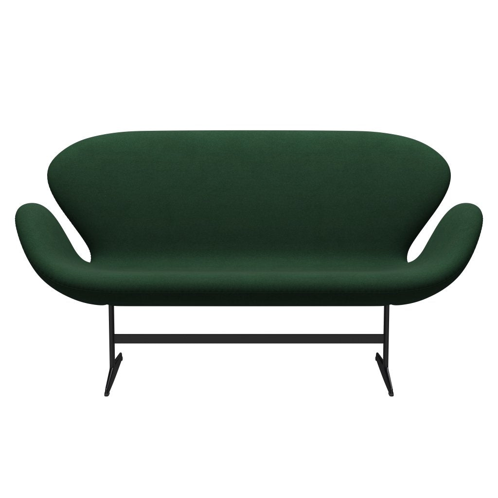 Fritz Hansen Swan Sofa 2-Sitzer, Schwarz Lackiert/Divina Dunkelgrün (876)