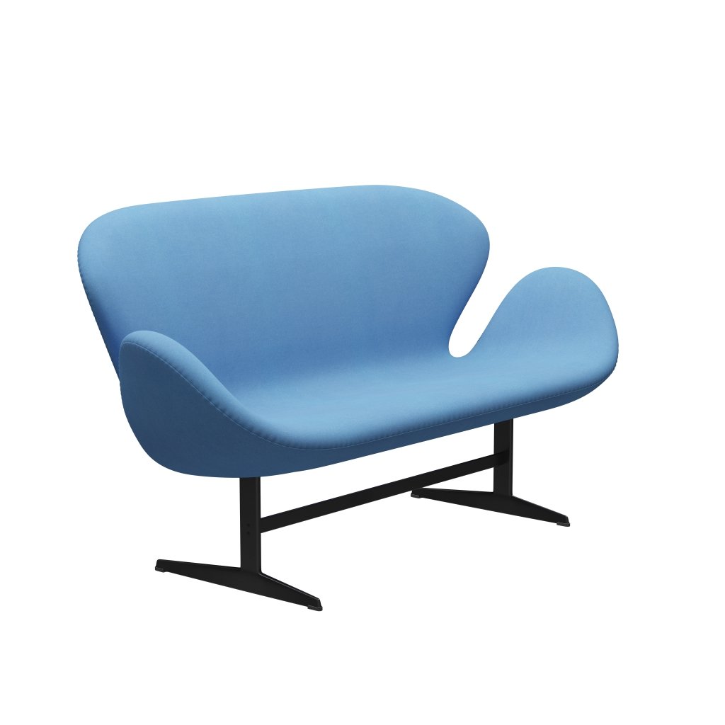 Fritz Hansen Canapé de cygne 2 places, laquée noire / divina bleu clair (712)