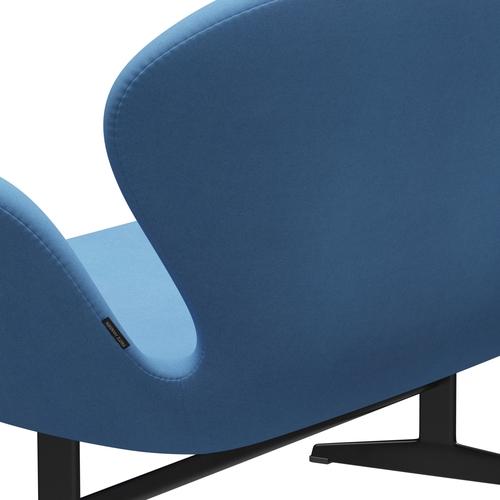 Fritz Hansen Swan Sofa 2 Seater, negro lacado/Divina azul claro (712)