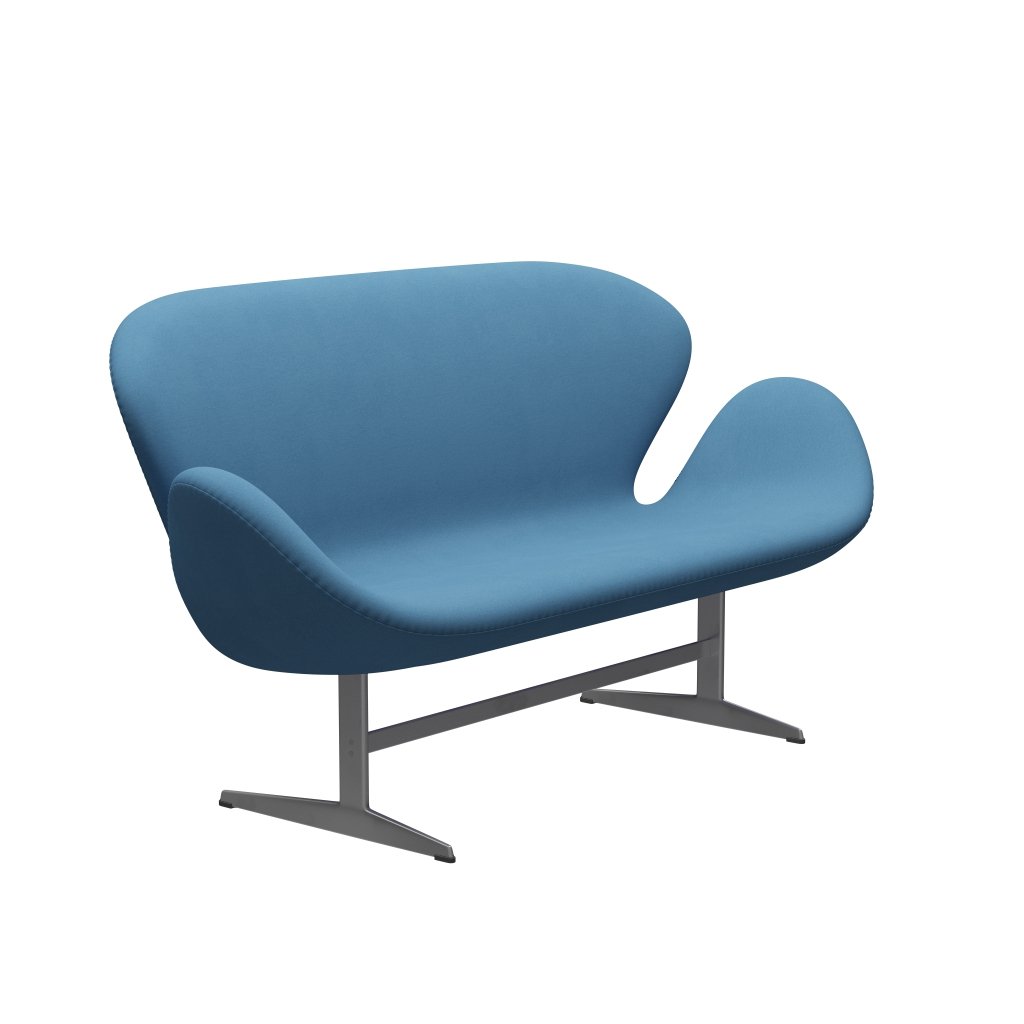 Fritz Hansen Swan Sofa 2-Sitzer, Silbergrau/Komfort Hellblau (01124)