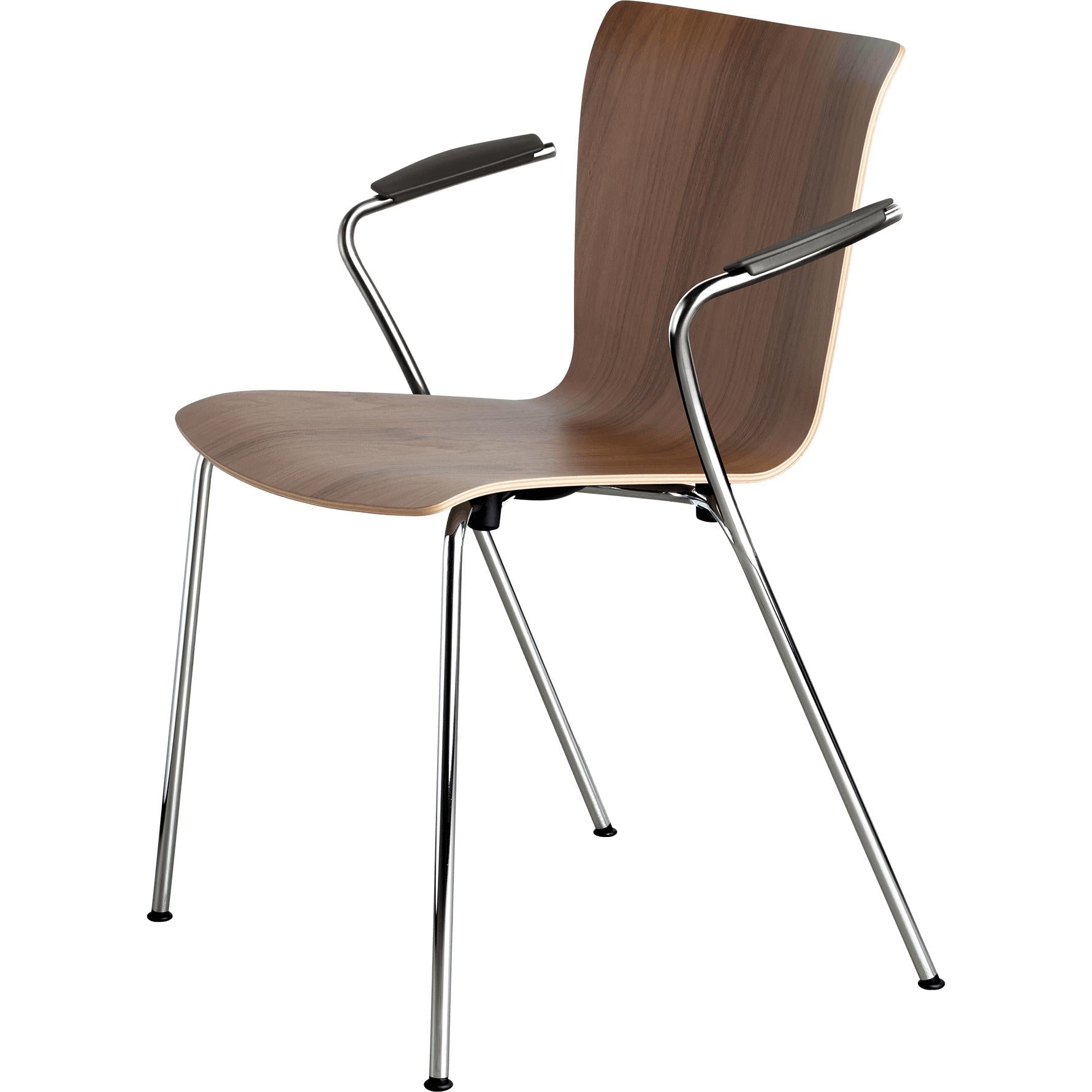 Fritz Hansen VICO DUO VM111 Chaise avec des jambes chromées à l'accoudoir, noix