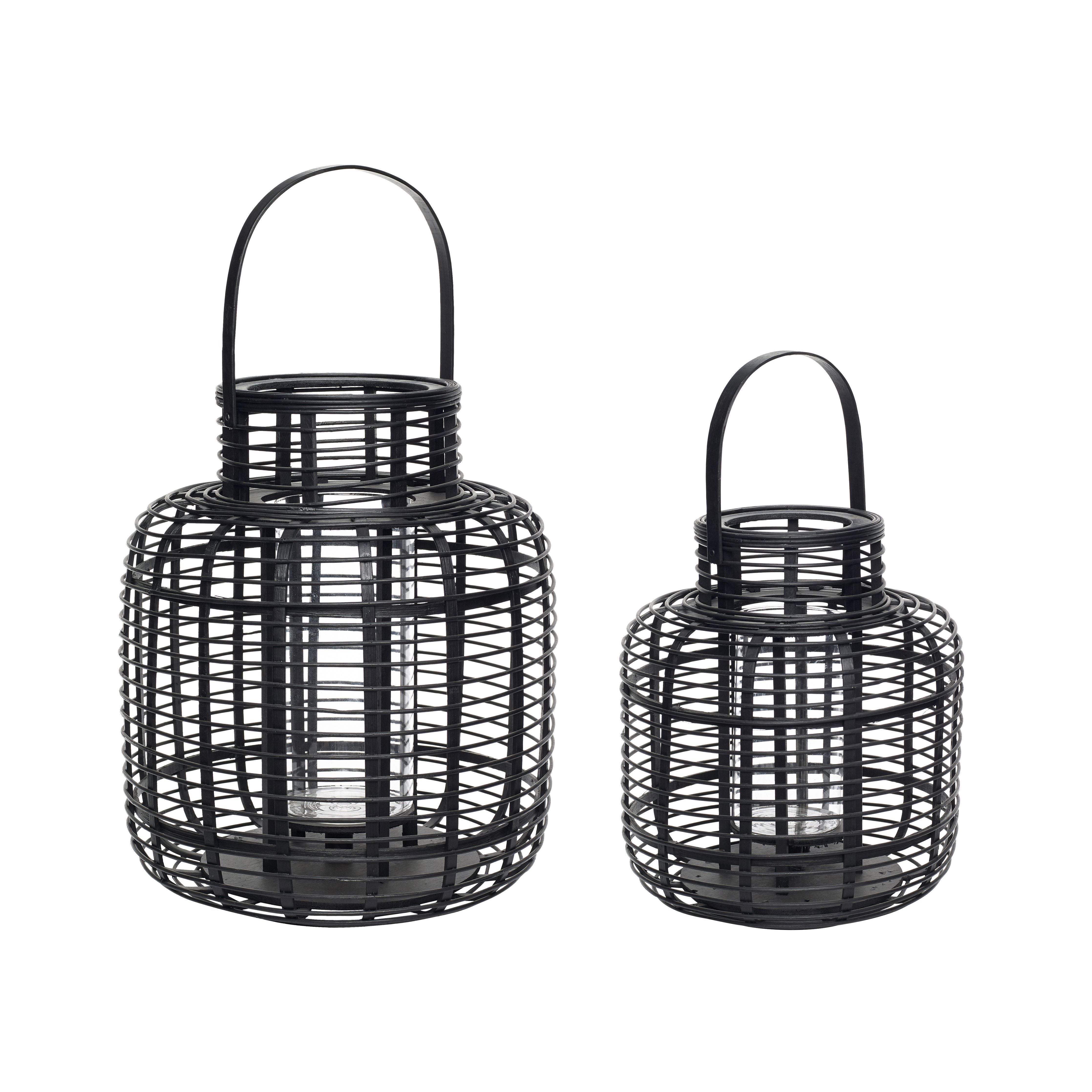 Hübsch Reservoir Lantern Bamboo Black Set di 2