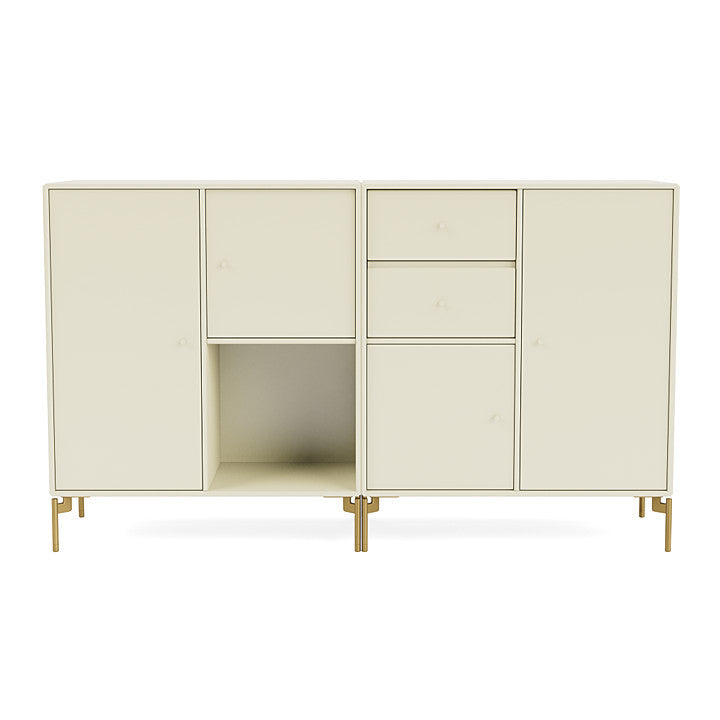 Sideboard di coppia del Montana con gambe, vaniglia/ottone