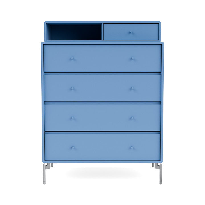 Montana Keep Chest Of Drawers With Legs, Azure Blue/Matt Chrome