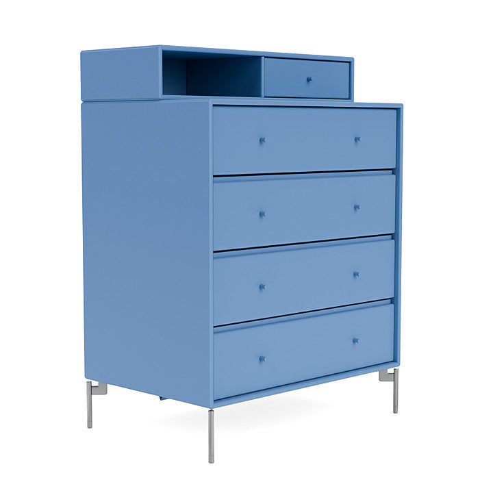 Montana Keep Chest Of Drawers With Legs, Azure Blue/Matt Chrome