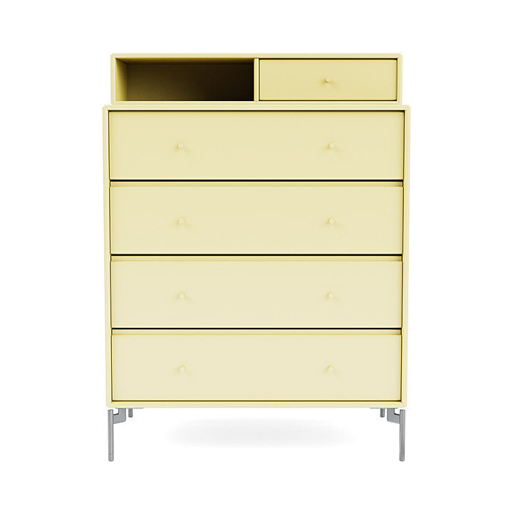 Montana Keep Chest Of Drawers With Legs, Camomile/Matt Chrome