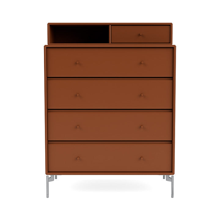 Montana Keep Chest Of Drawers With Legs, Hazelnut/Matt Chrome