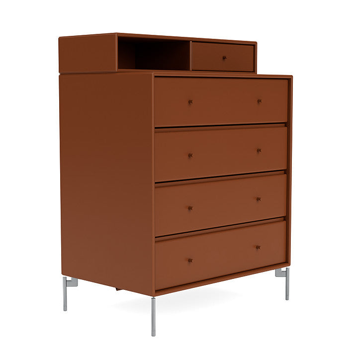 Montana Keep Chest Of Drawers With Legs, Hazelnut/Matt Chrome