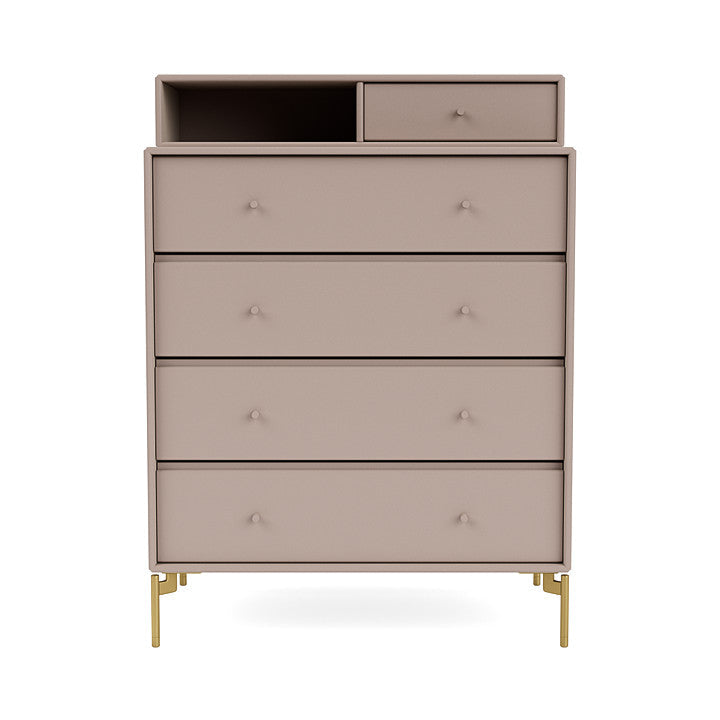 Montana Keep Chest Of Drawers With Legs, Mushroom Brown/Brass