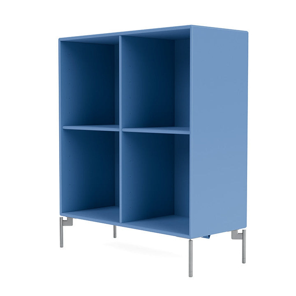 蒙大拿州的表演书柜，带腿，蓝色/哑光Chrome
