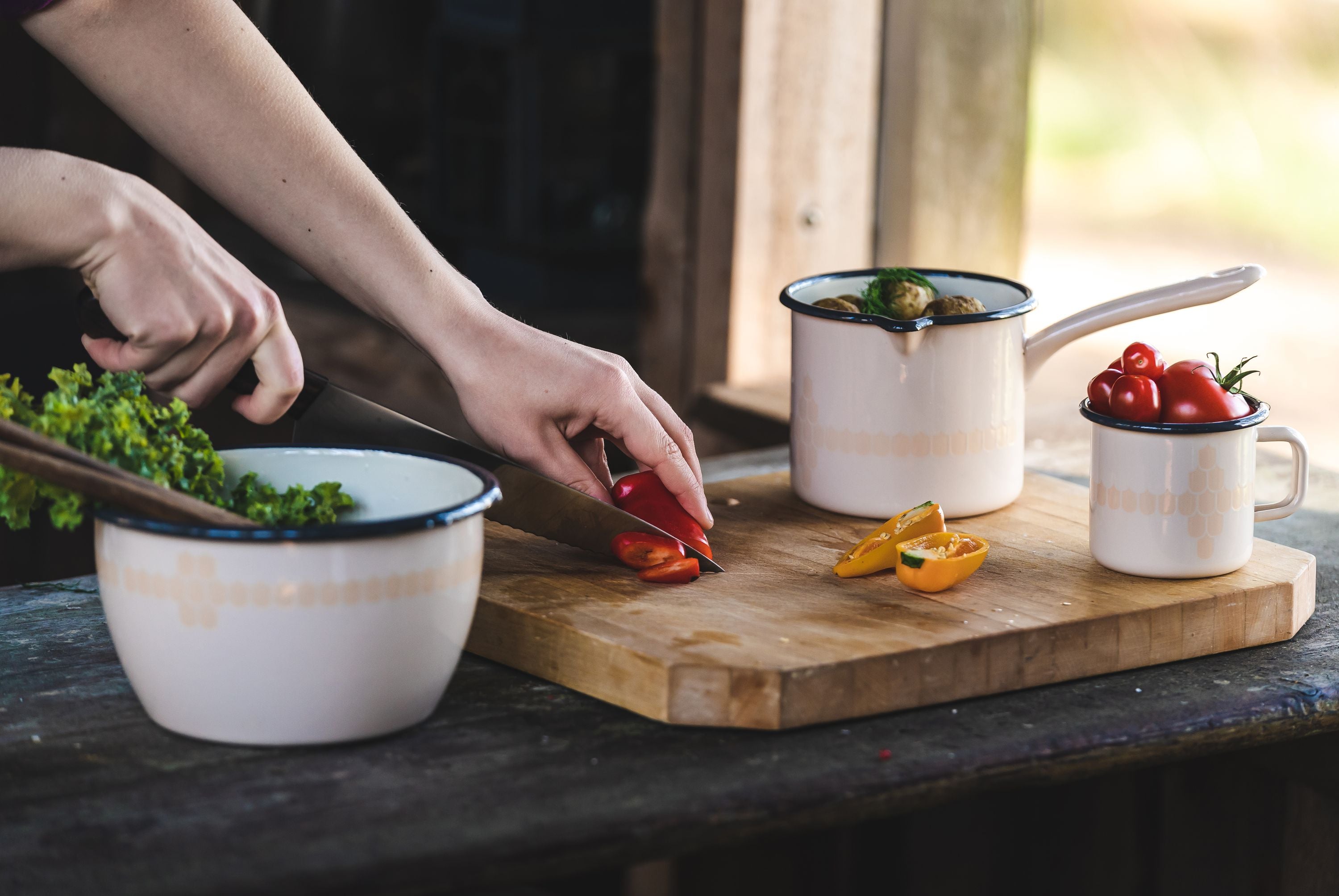 Muurla vappu keuken emaille steelpan, beige