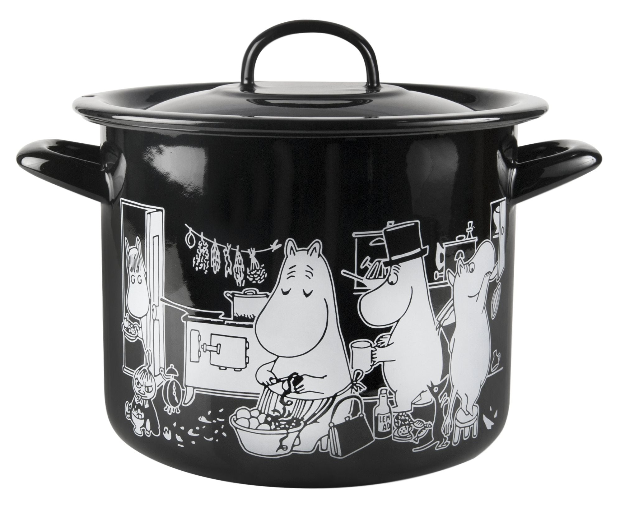 Muurla Moomin At The Kitchen Enamel Pot With Lid, In The Kitchen