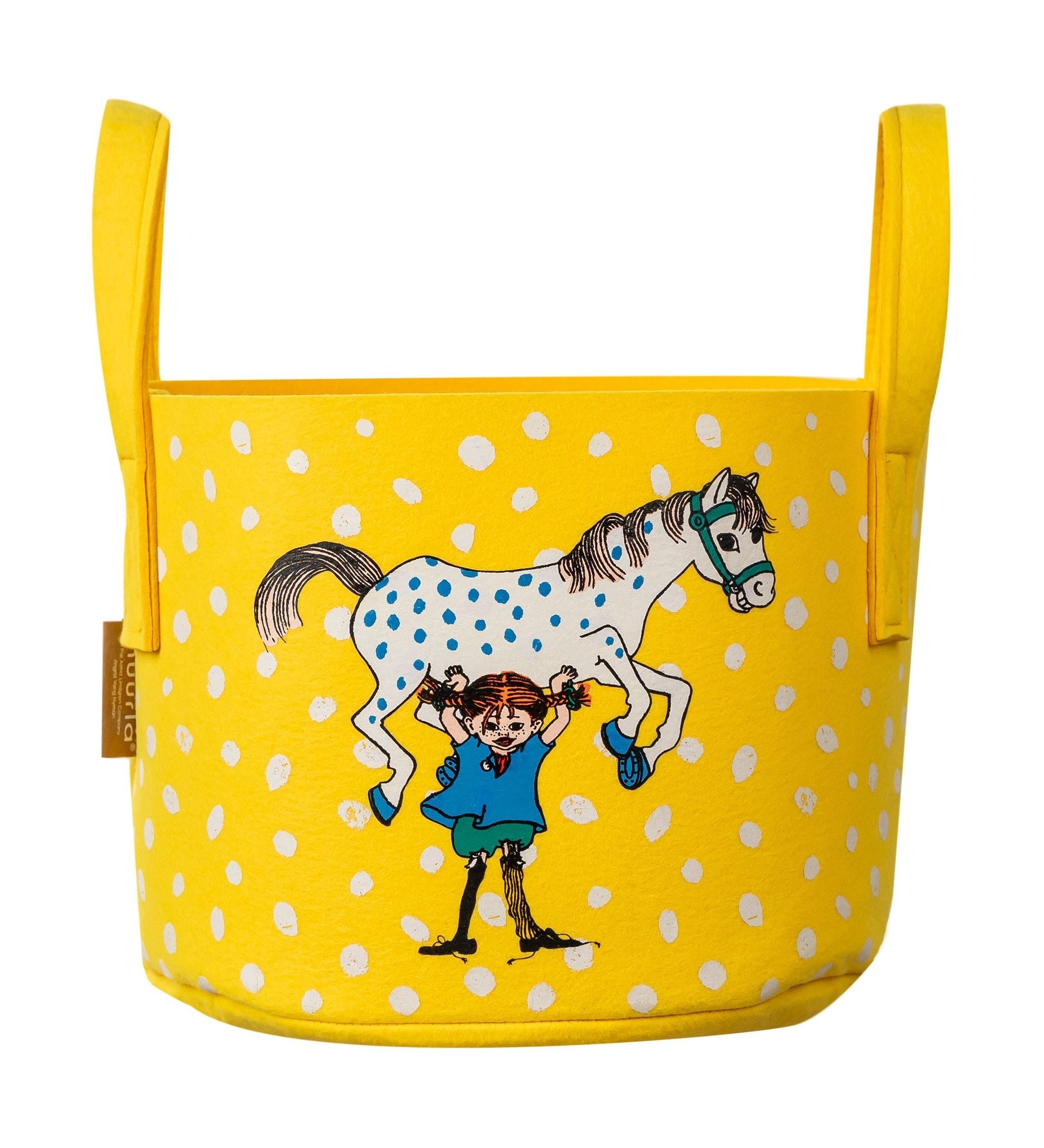 Muurla Pippi Canasta de almacenamiento de larga duración, Pippi y el caballo, amarillo
