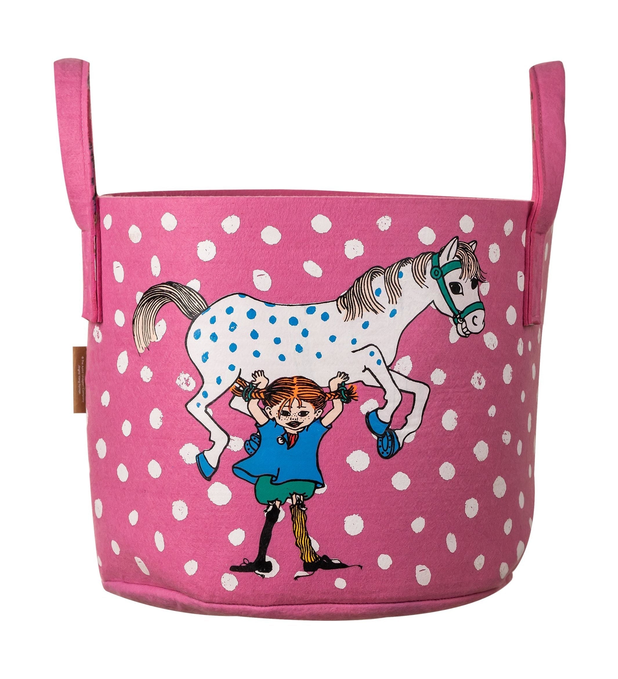 Muurla Pippi långvarig lagringskorg, pippi och hästen, rosa