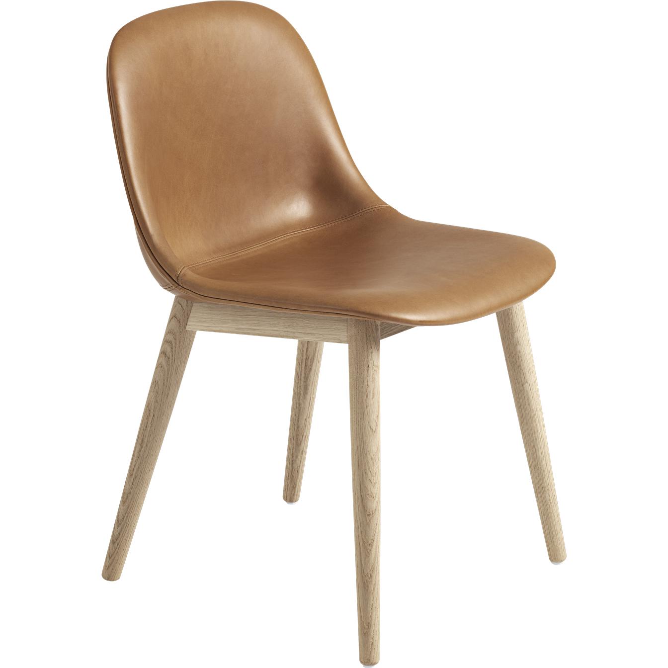 Gambe in legno di sedia in fibra di fibra di Muuto, sedile in pelle, cognac marrone