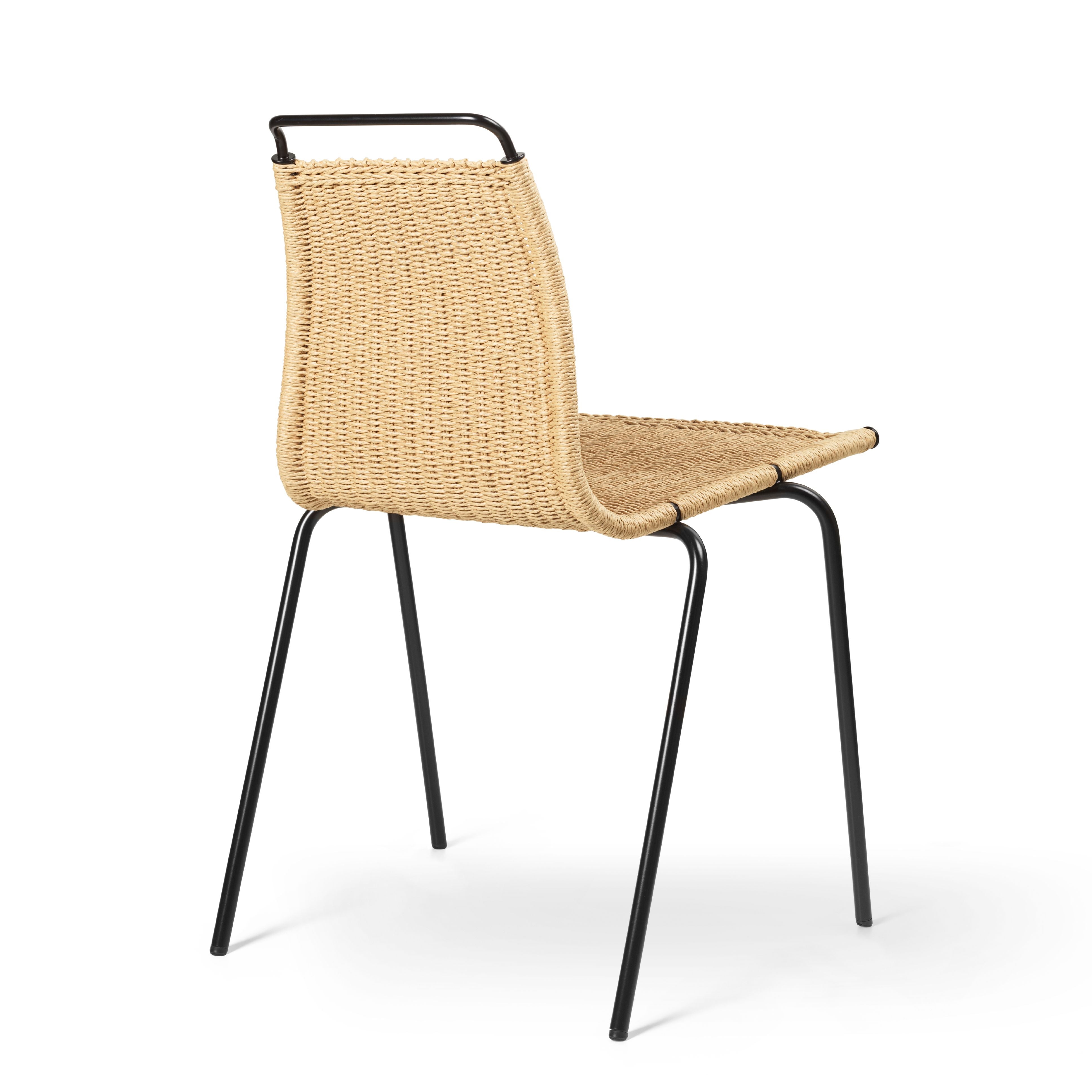 Sedia Carl Hansen PK1, acciaio verniciato a polvere nera/carta naturale