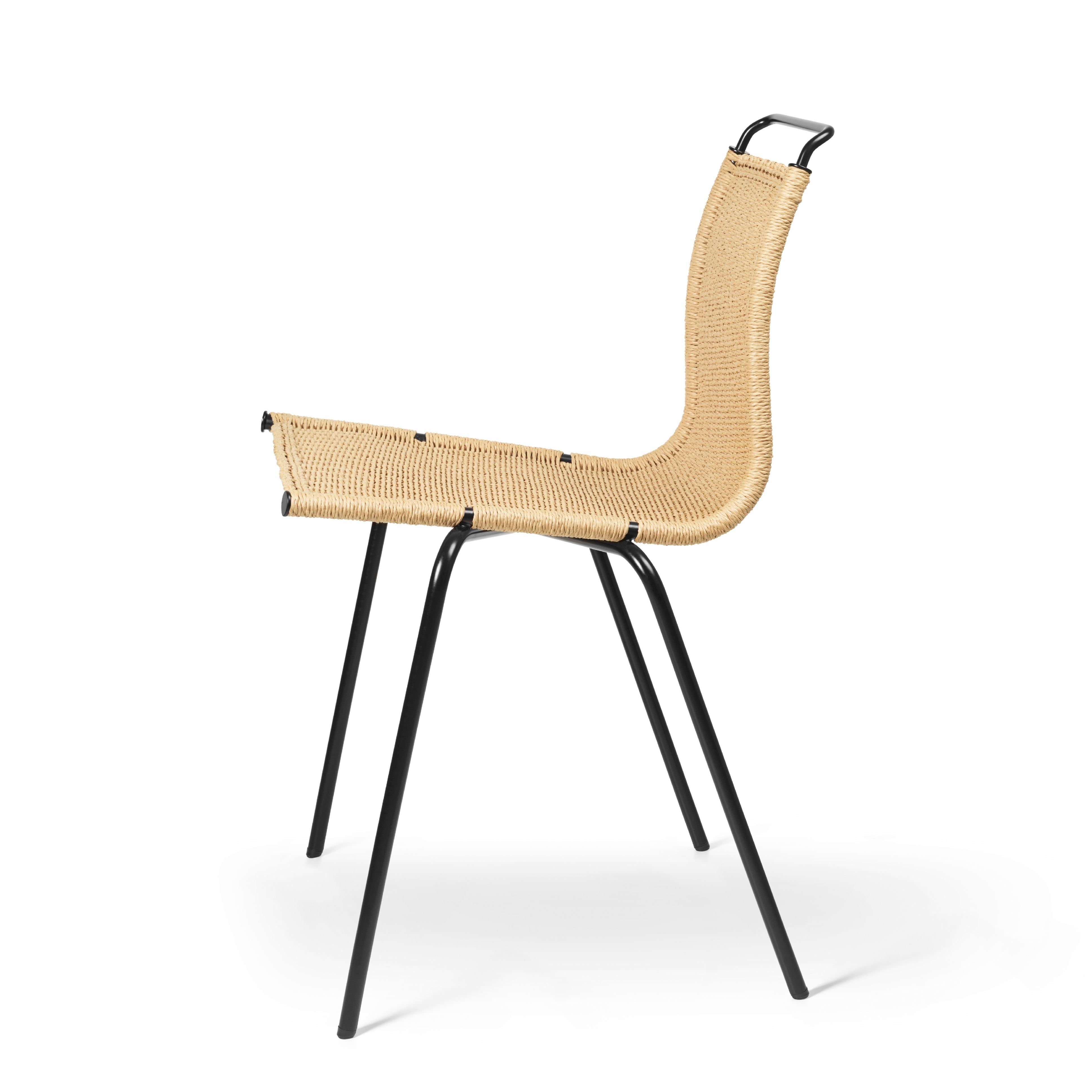 Silla Carl Hansen PK1, acero con recubrimiento de polvo negro/papel natural