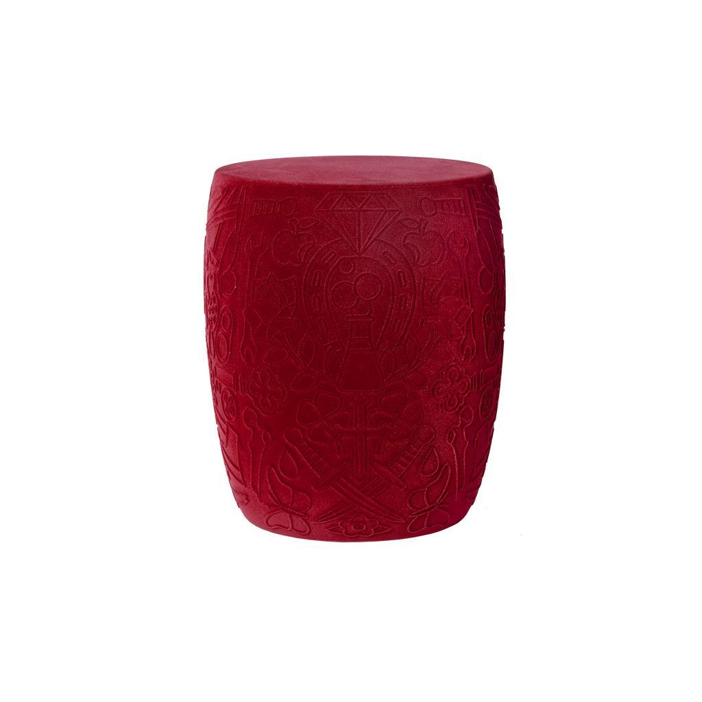 Qeeboo墨西哥椅子/边桌丝绒饰面，红色