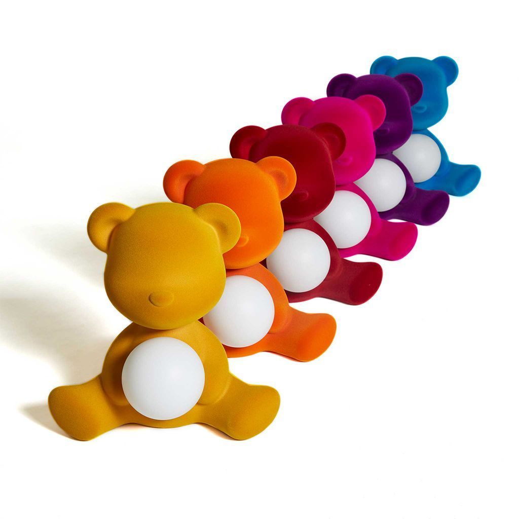 Qeeboo Teddy Girl LED LED recargable Lámpara de mesa de terciopelo, naranja