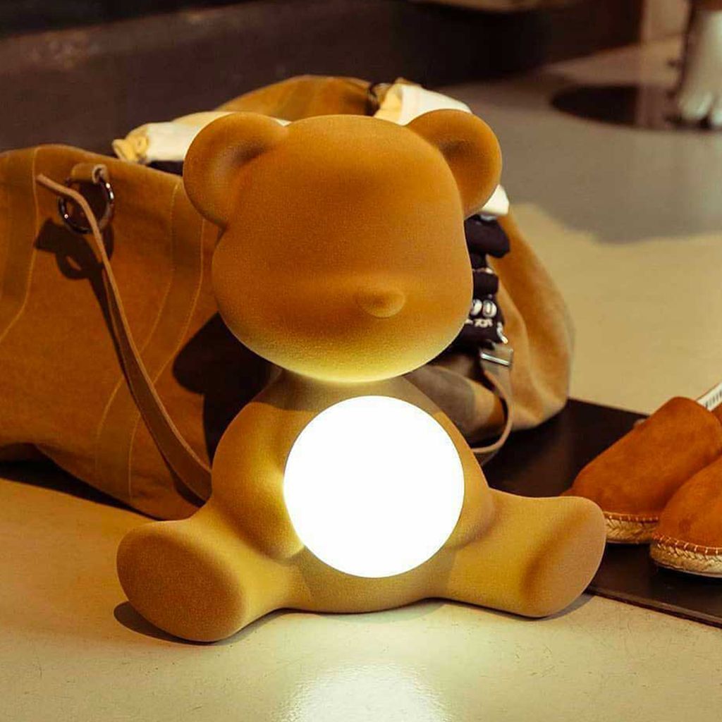 Qeeboo Teddy Girl Led Rechargeable Table Lamp Velvet Finish, Orange