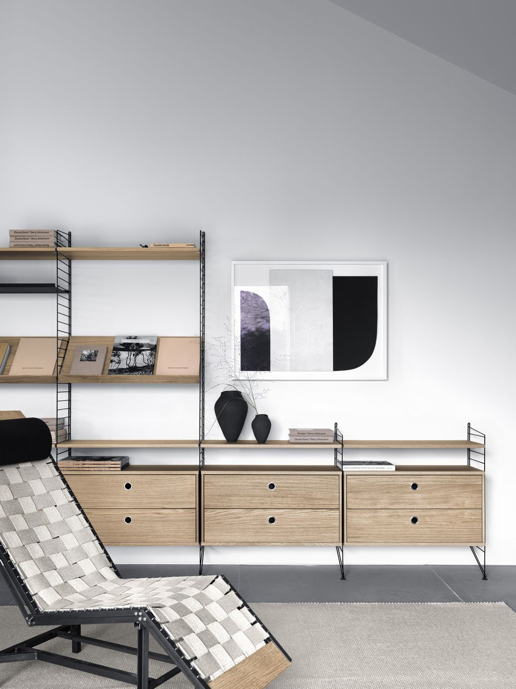 String Furniture Merkkijonojärjestelmän sivupaneeli jalusta 30x85 cm musta, sarja 2